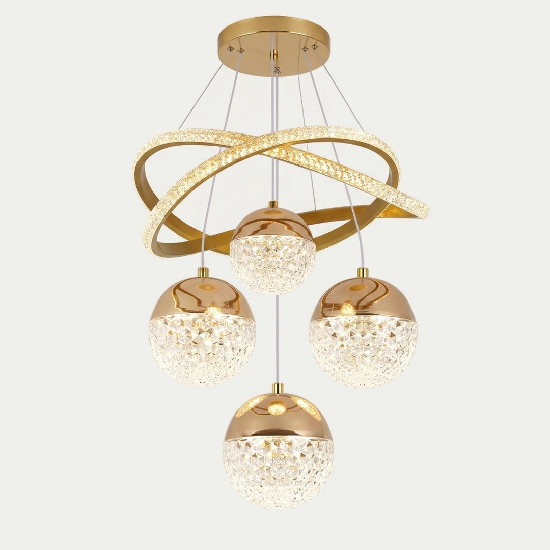 L'Orbe – Lustre Anneaux Entrelacés et Sphères de Cristal