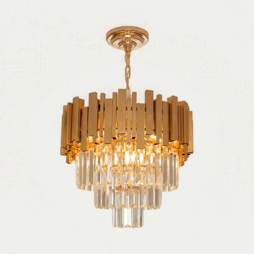 La Cascade – Lustre Cristal K9 Doré 3 Niveaux