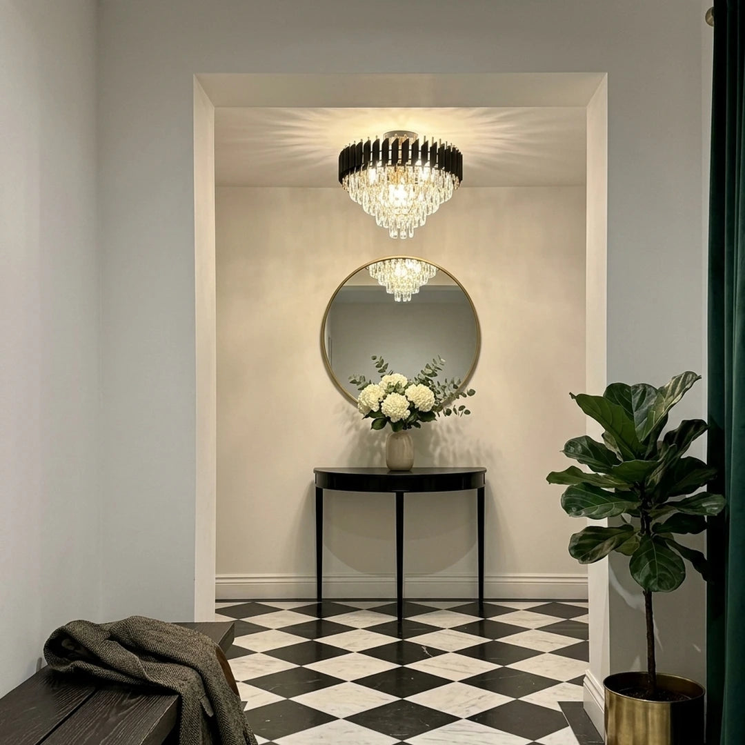 Le Grand Hôtel – entrée Art déco, sol en marbre noir et blanc