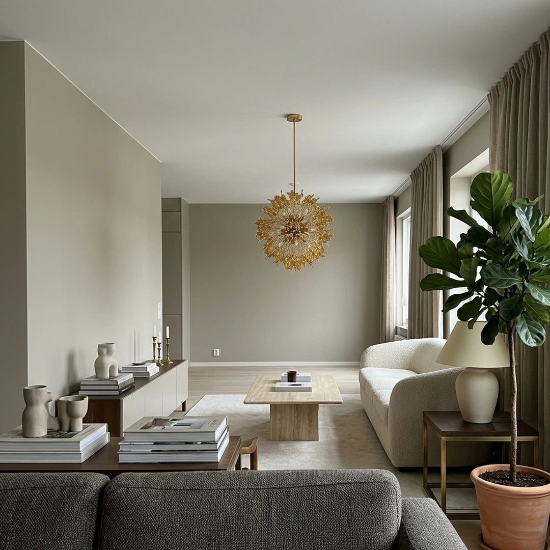 L'Étincelle – salon contemporain, table basse en travertin