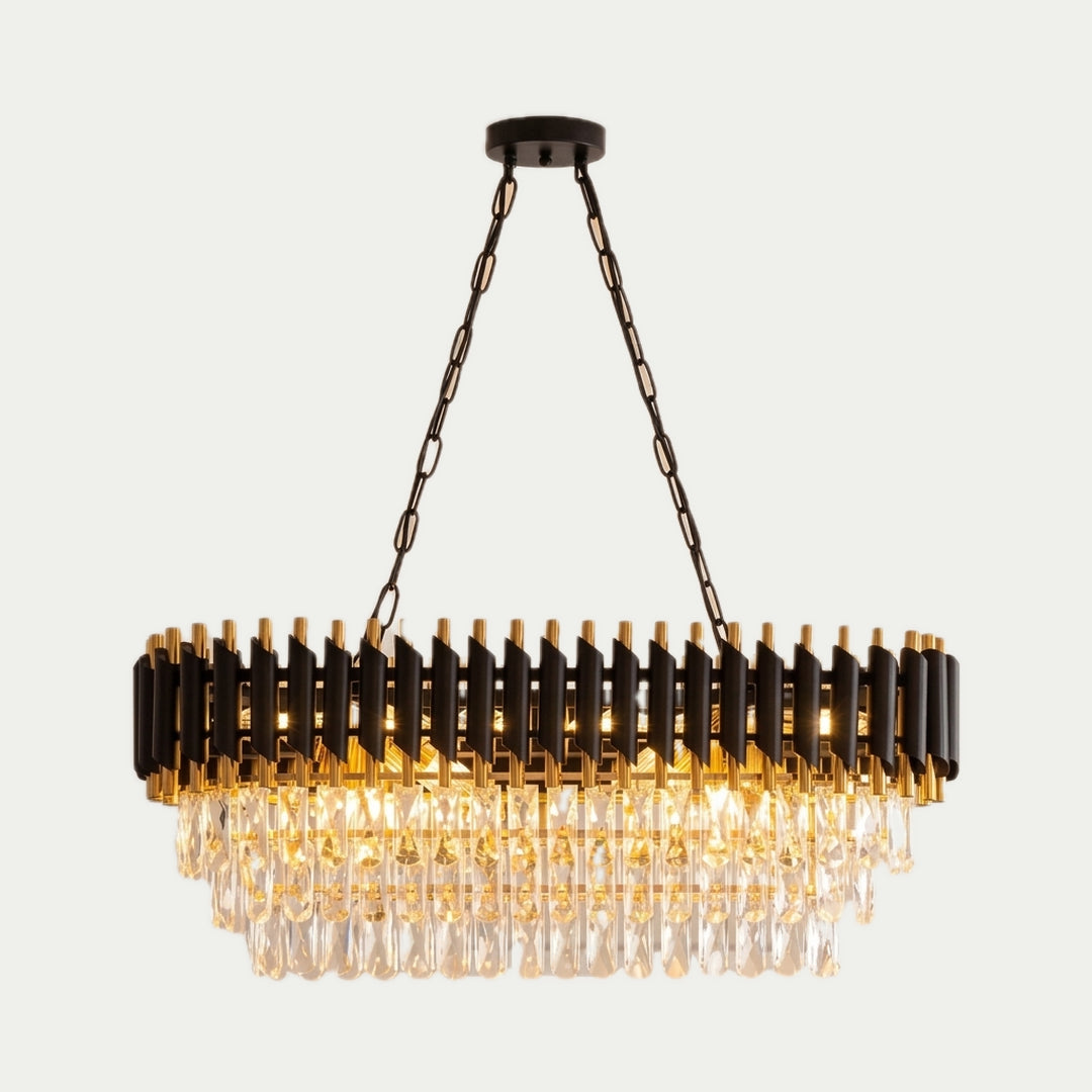 L'Ébène – Lustre Ovale Noir et Or en Cristal K9
