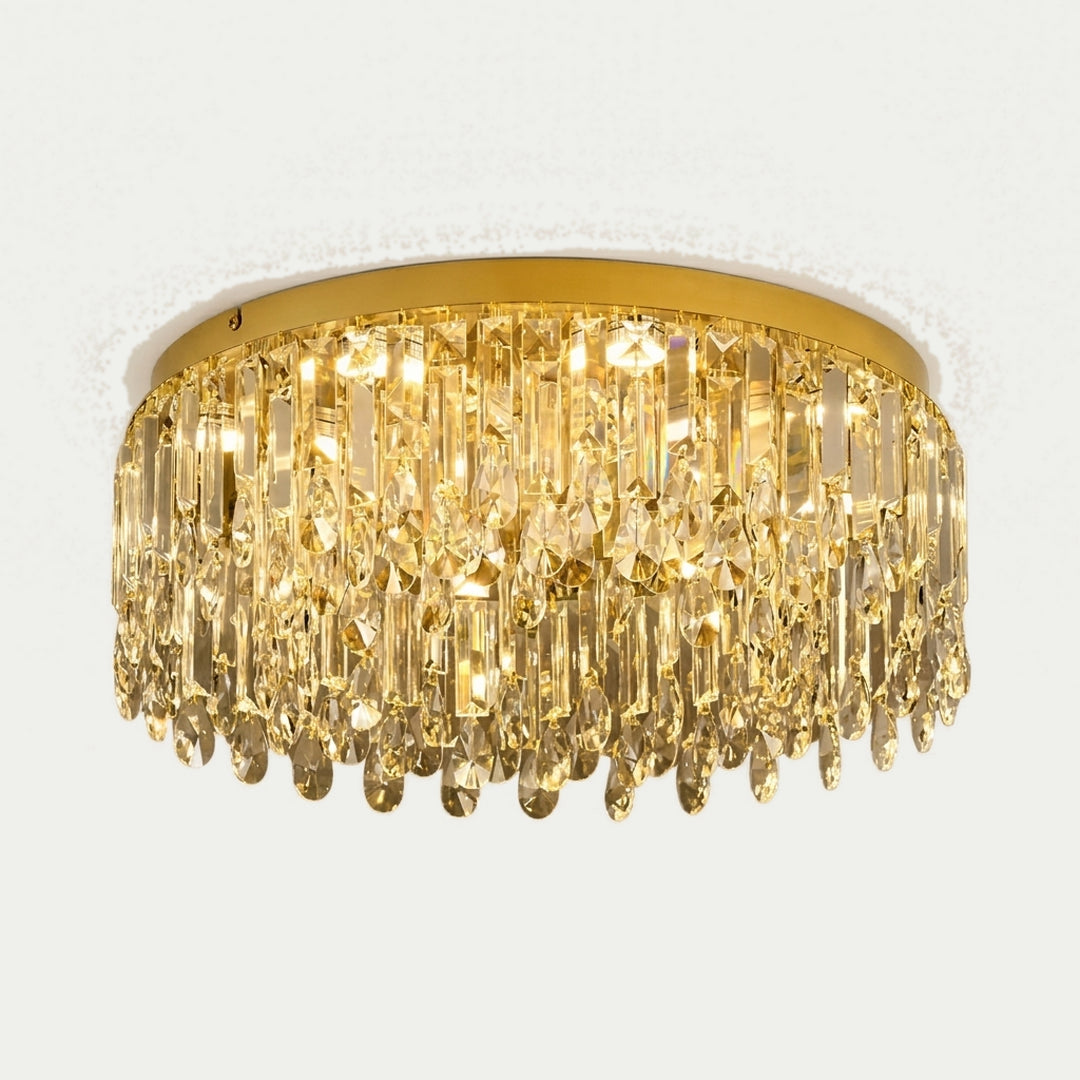 Le Soleil – Plafonnier Rond en Cristal et Doré