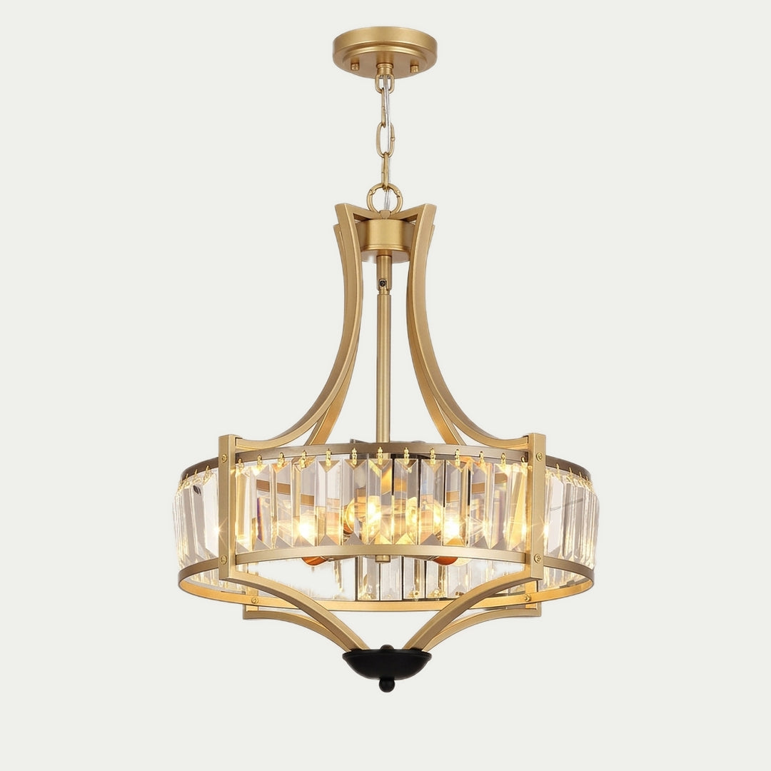 La Cage d'Or – Suspension Lanterne Cage Dorée et Tambour de Cristal
