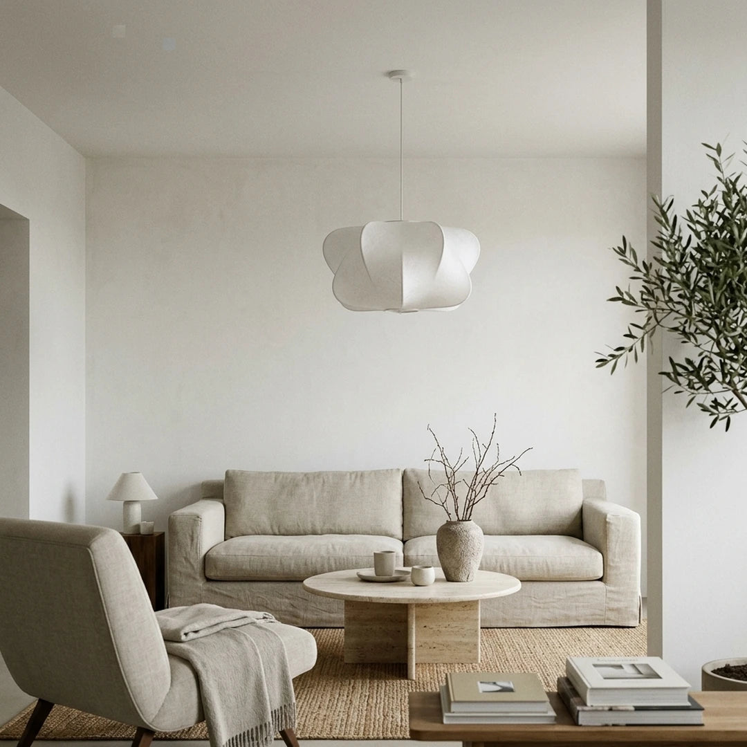 Le Cocon – salon wabi-sabi lumineux, canapé en lin