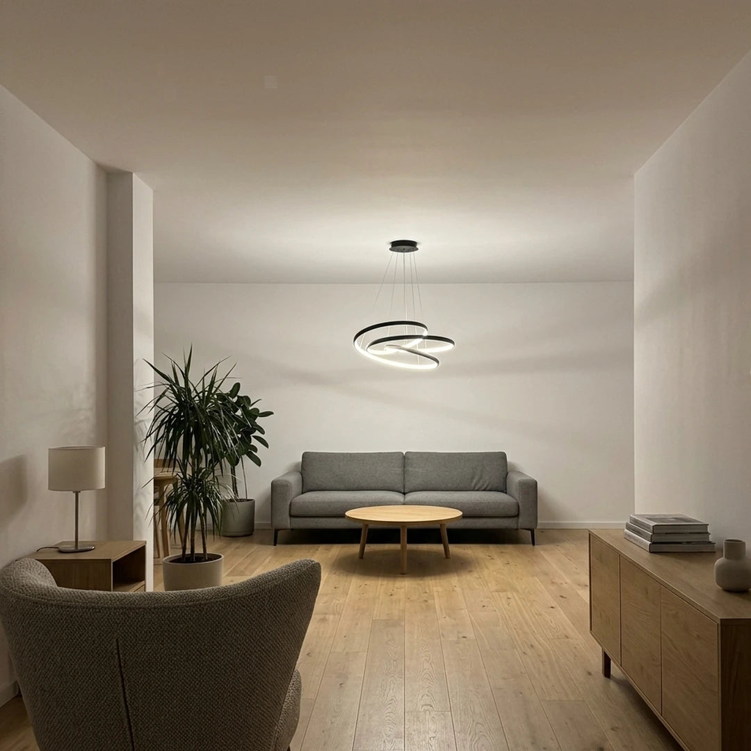 La Spirale – salon minimaliste, parquet en chêne